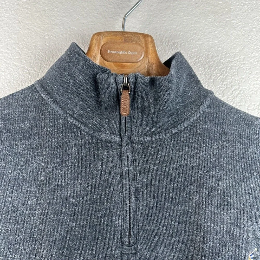 Polo Ralph Lauren Mens 1/4 Zip Estate Rib Sweater XXL Heather Gray‎ Cotton